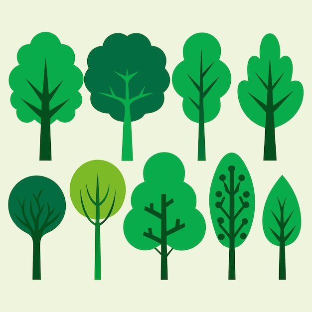 Vector a collection of trees with different colors and shapes