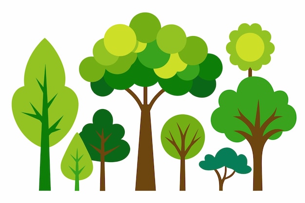 Vector a collection of trees with different colors and shapes