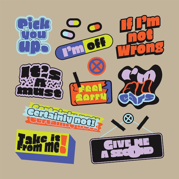 Vector collection of trendy quote sticker set