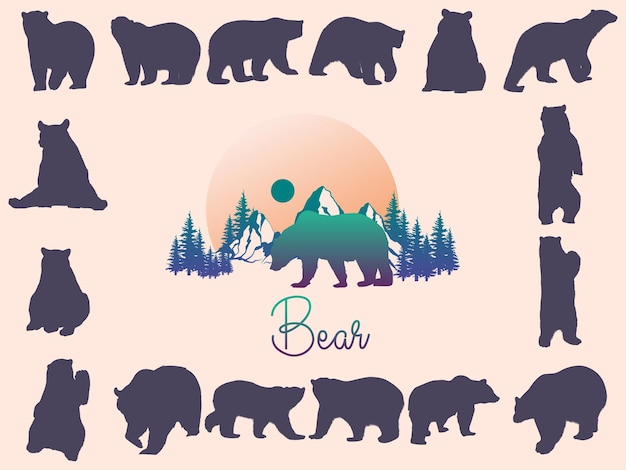 Vector collection of various bear silhouettes bear vector silhouettes set