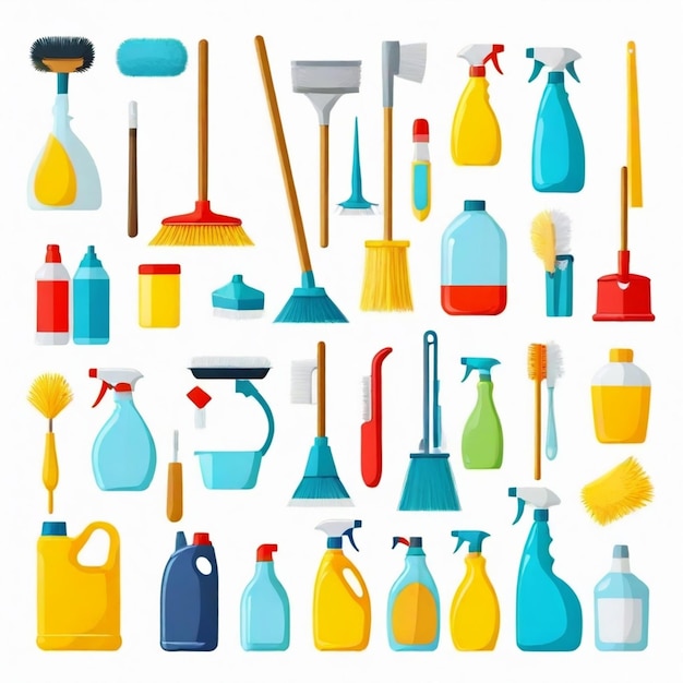 Vector a collection of various tools including a spray bottle a brush and a spray bottle