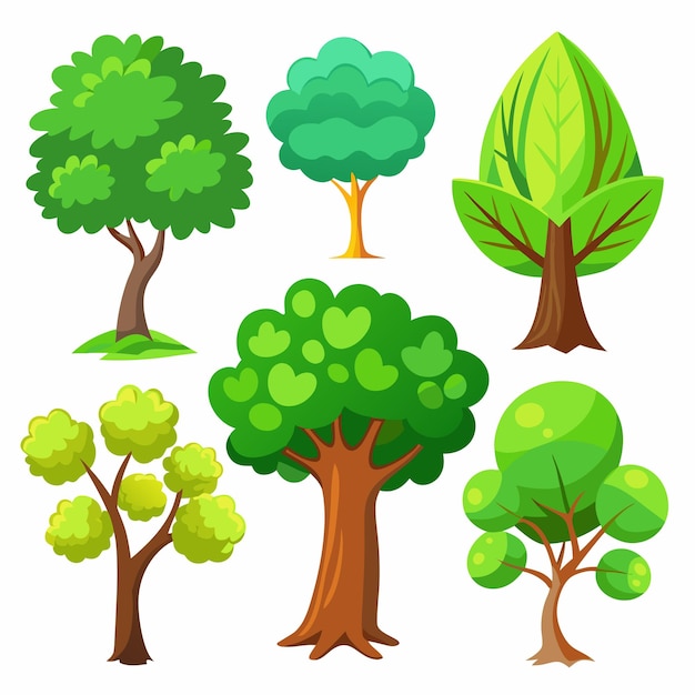 Vector a collection of various trees cartoonstyle vector illustration alone against a white backdrop