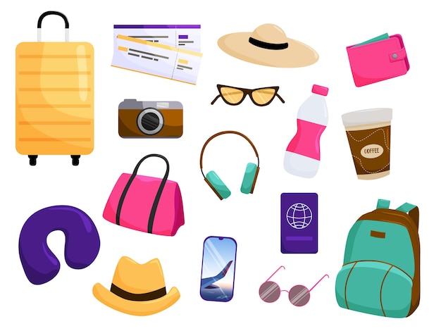 Collection of vector accessories for travel or tourism