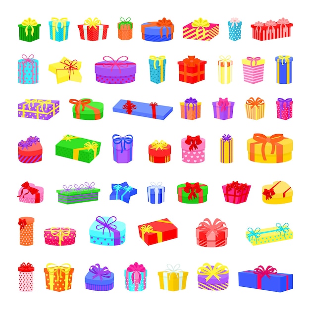 Vector collection of vector colorful gift boxes with ribbons and bows.