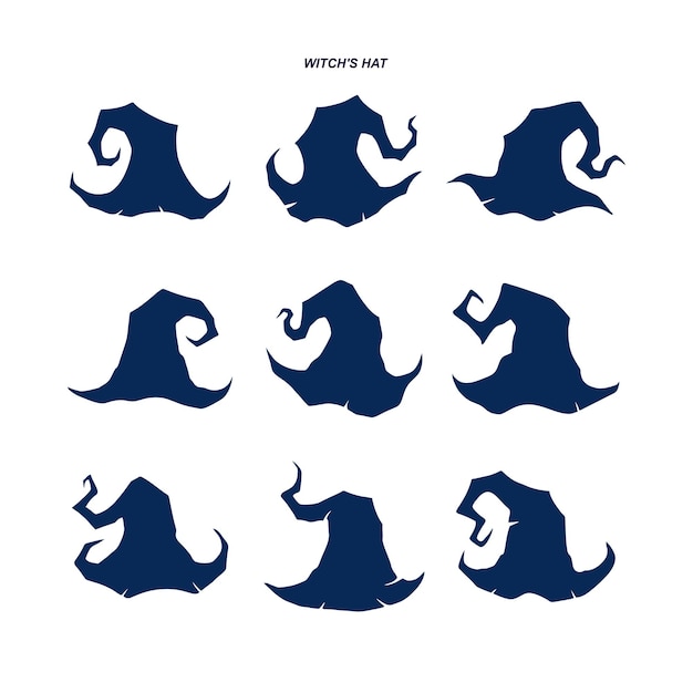 collection of vector witch hat characters in silhouette style