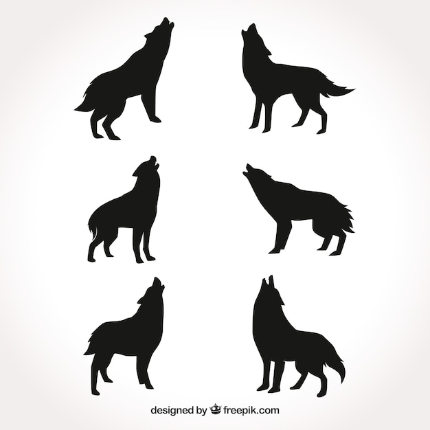 Vector collection of wolf silhouettes