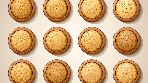 Vector a collection of wooden bowls with a spiral design on the top