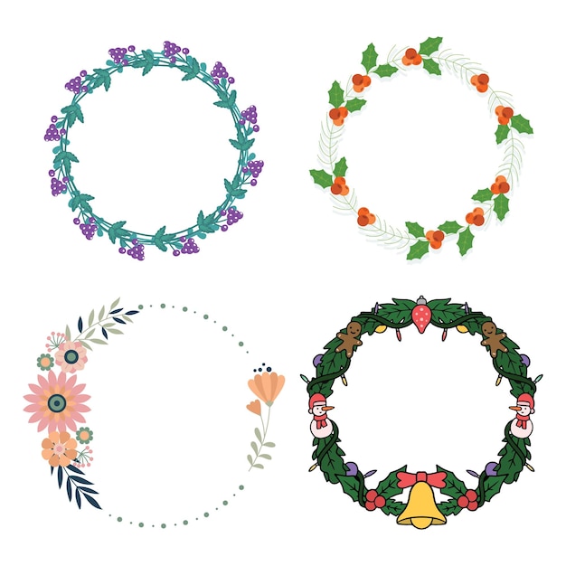 Vector a collection of wreaths with a picture of flowers and a pot