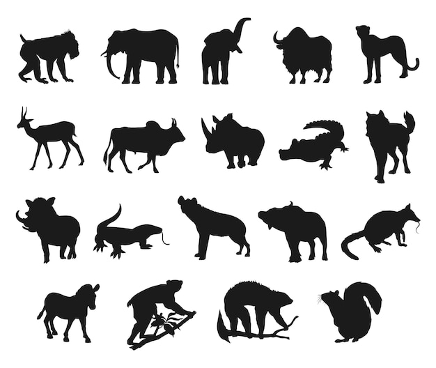 Collections of Wild Animals Various type flat isolated vector Silhouettes