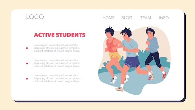 Vector college or university students web banner or landing page
