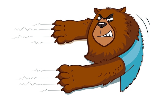 Vector color illustration of an evil bear that scratches its surface with claws, on a white background