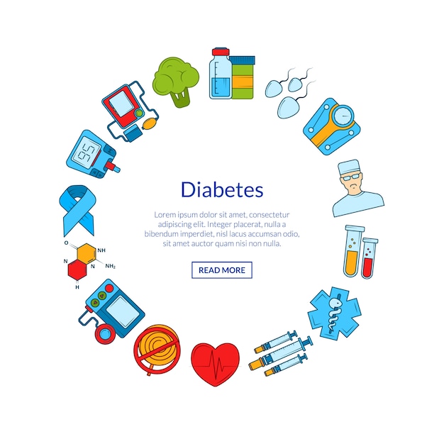 colored diabetes icons in circle shape