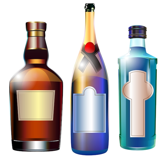 Colorful alcohol bottles collection isolated on white