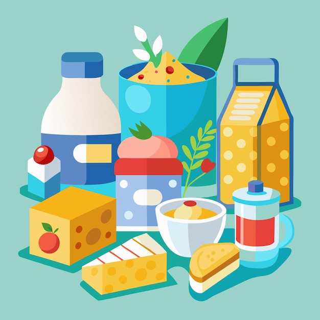 Vector colorful breakfast items illustrated food and drink collection