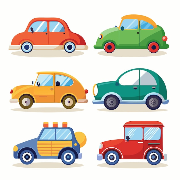 Vector colorful car icon set fun and playful vehicle illustrations for graphic design