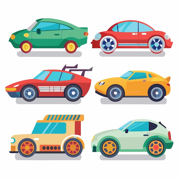 Vector colorful car icon set fun and playful vehicle illustrations for graphic design