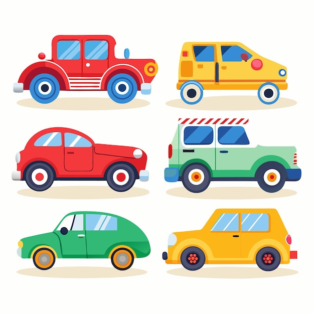 Vector colorful car icon set fun and playful vehicle illustrations for graphic design