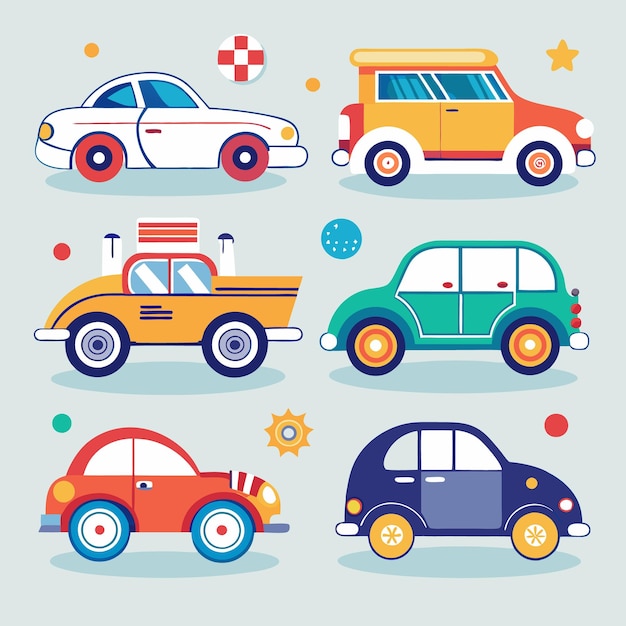 Vector colorful car icon set fun and playful vehicle illustrations for graphic design