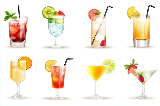 Vector colorful cocktail drinks isolated illustration