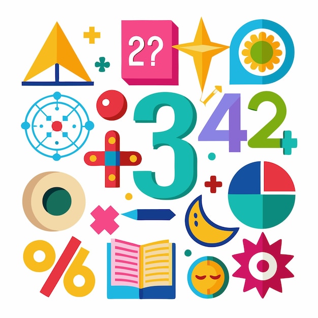 Vector a colorful collection of various symbols including the number 3 and 3