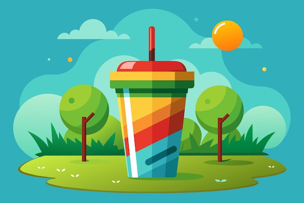 a colorful cup with a rainbow on it