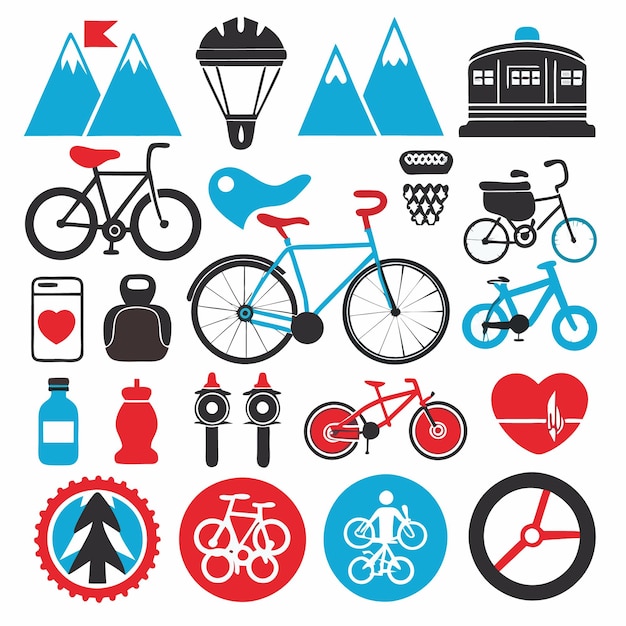 Vector colorful cycling icons set on white background