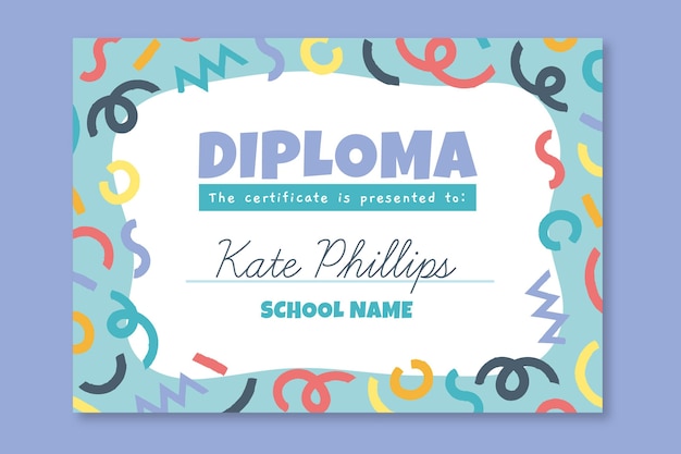 Colorful diploma template for kids