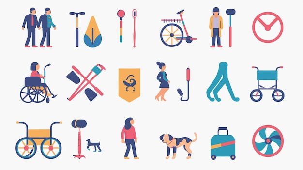 Vector colorful disability icons set