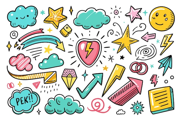 Vector a colorful doodle collection featuring various playful icons and symbols