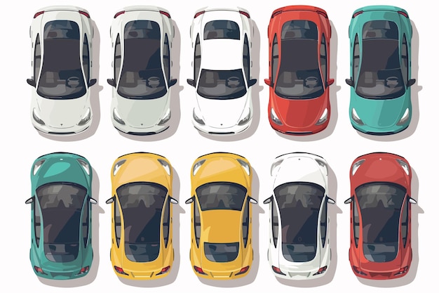 Vector colorful electric car top view vector illustration set