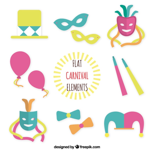 Colorful flat carnival elements collection