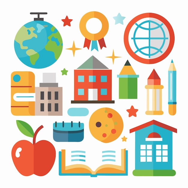 Vector colorful flat design icons representing education learning and school