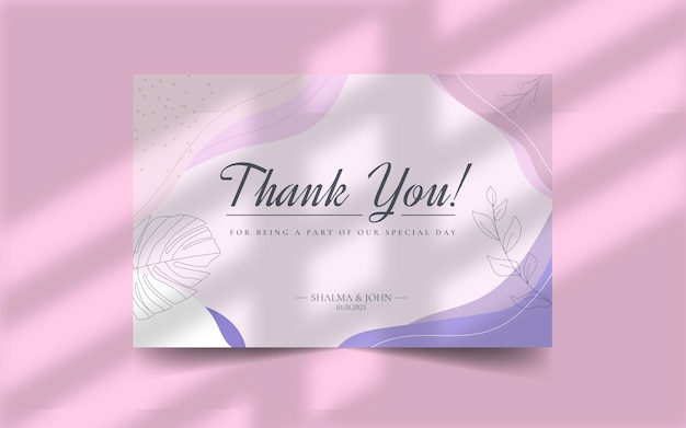 Colorful floral abstract organic shape with editable text thank you wedding card label template