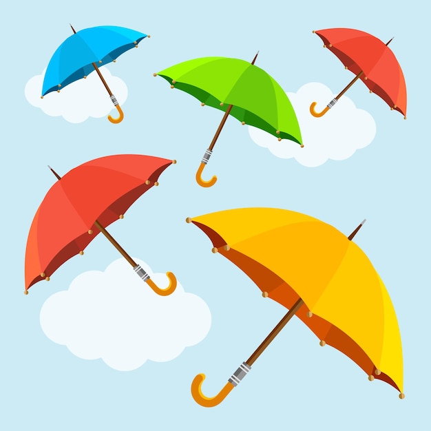 colorful  fly, soaring umbrellas. Flat Design