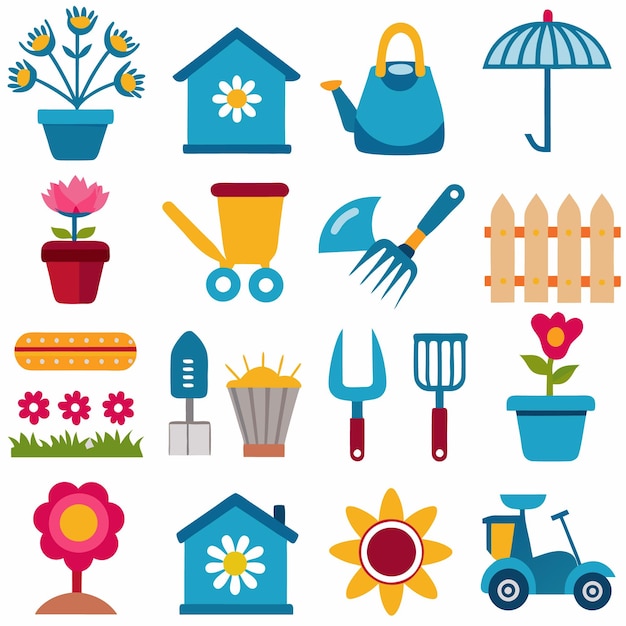 Vector colorful gardening icons set