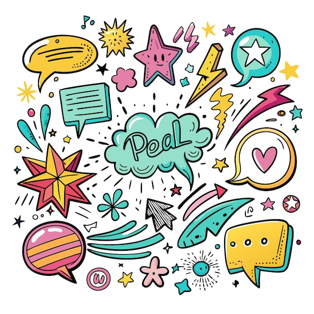 Vector colorful hand drawn comic style speech bubbles stars and other cute icons