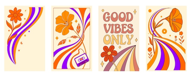 Vector colorful hand drawn groovy covers for albums