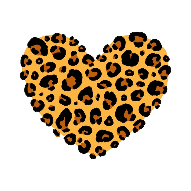 Colorful heart with leopard print texture pattern Cheetah spots vector illustration