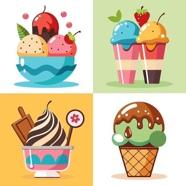 Vector colorful ice cream and dessert icons for food branding and digital design projects