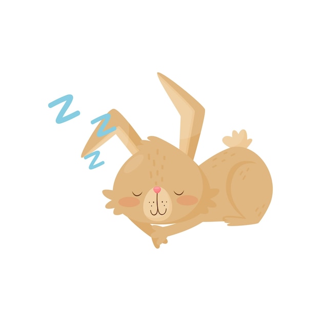 Colorful icon of little sleeping bunny Adorable brown rabbit with big ears and short tail Cartoon character Graphic element for children book or postcard Flat vector isolated on white background