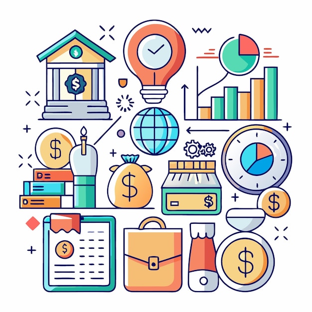 Vector colorful icons related to financial management and investment