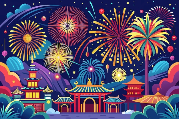 Vector a colorful illustration of fireworks with a place called the year