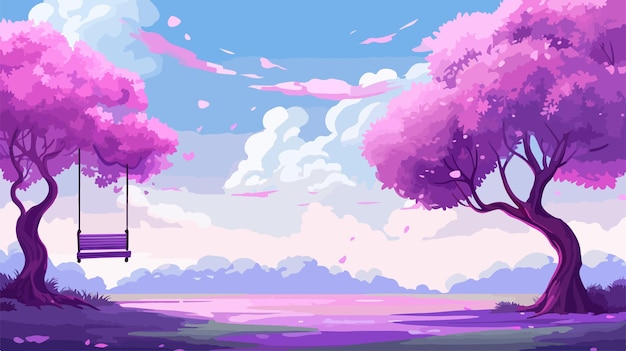 Vector a colorful illustration of purple trees and the sky