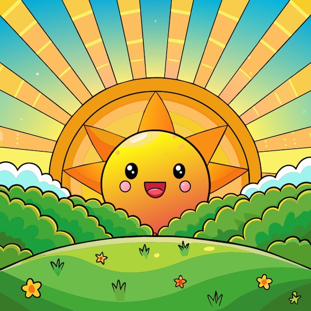 Vector a colorful illustration of a sun and the sun