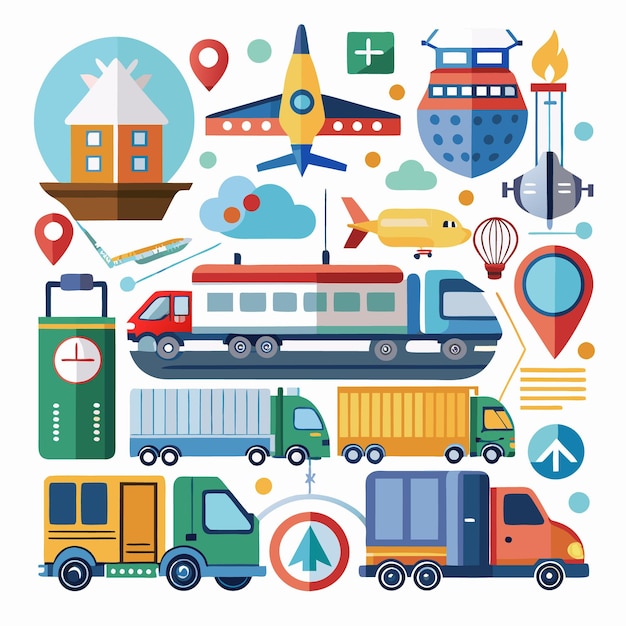 Vector colorful illustration of transportation and logistics icons