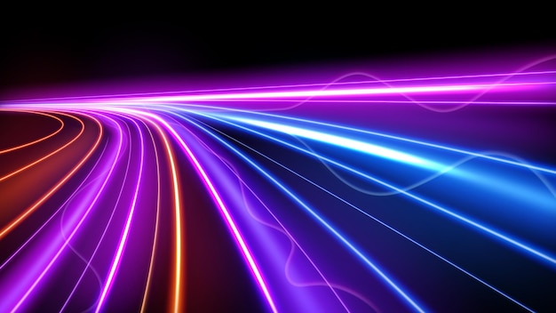 Vector colorful light trails long time exposure motion blur effect vector illustration