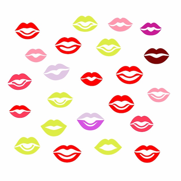 Vector colorful lips on a white background with colorful shapes