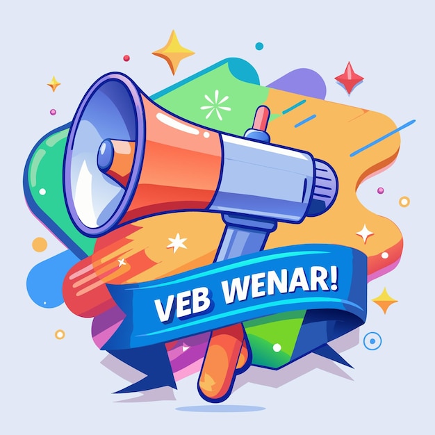 Vector a colorful megaphone with a blue ribbon saying 39web wenar39 on a light blue background