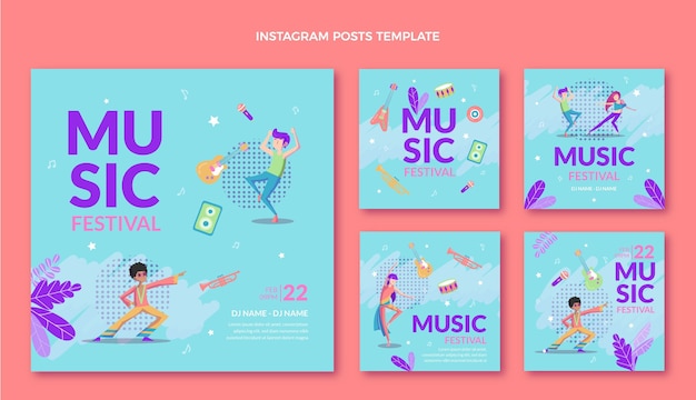 Vector colorful music festival instagram posts