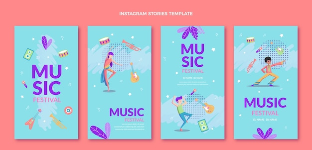 Vector colorful music festival instagram stories